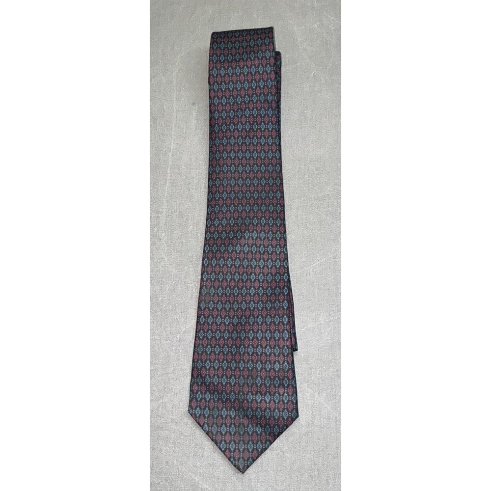 Christian Dior All Silk Tie Blue Red Geometric Medallion Pattern USA VTG